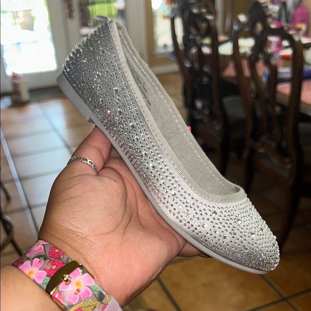 Cat & Jack Silver Dress Shoes Sparkly Rhinestone Flats